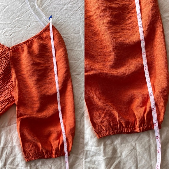 NWOT Paper Crane Rust Orange Puff Sleeve Tie Front Crop Top M - Picture 7 of 10